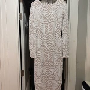 Dress the Population White Geometric Long Sleeve Dress